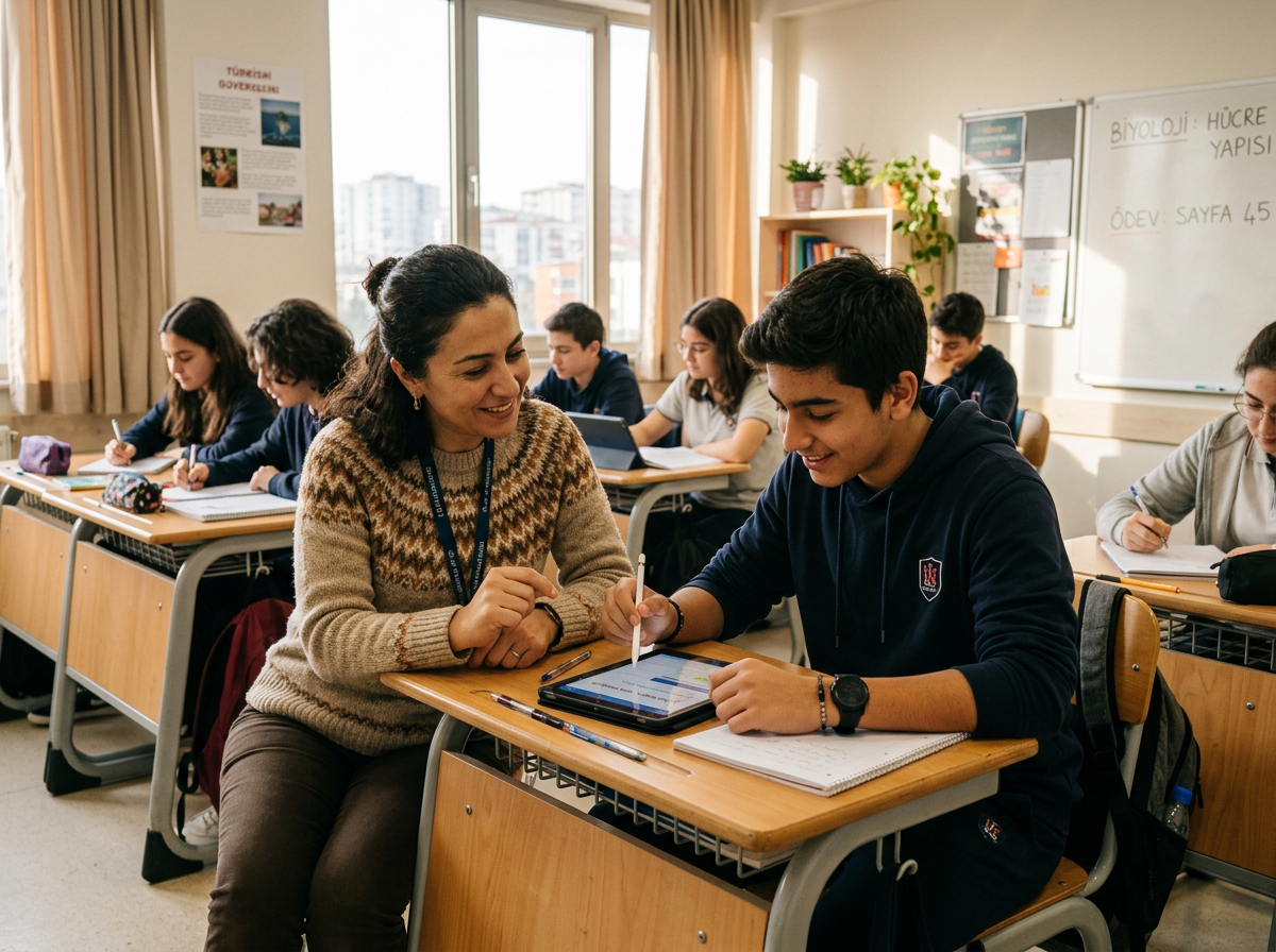 Öğretmen ve öğrenci birlikte çalışırken